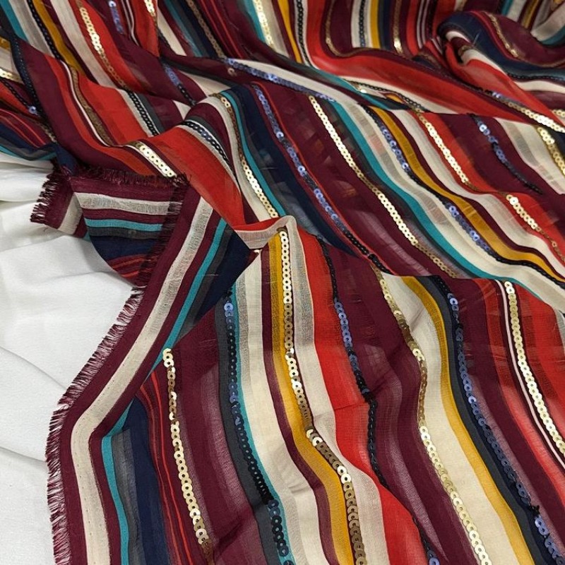 Ethnic Fashion Design - Tissu à paillettes brodé à rayures