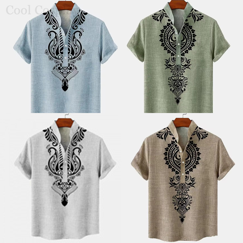 Ethnic Fashion Style - Chemise Henley rétro pour homme, chemise