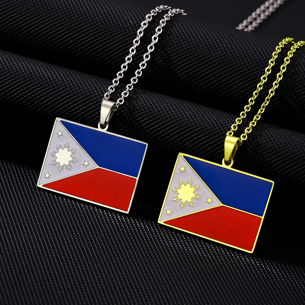 Ethnic Fashion Philippines - Collier drapeau philippin en acier inoxydable