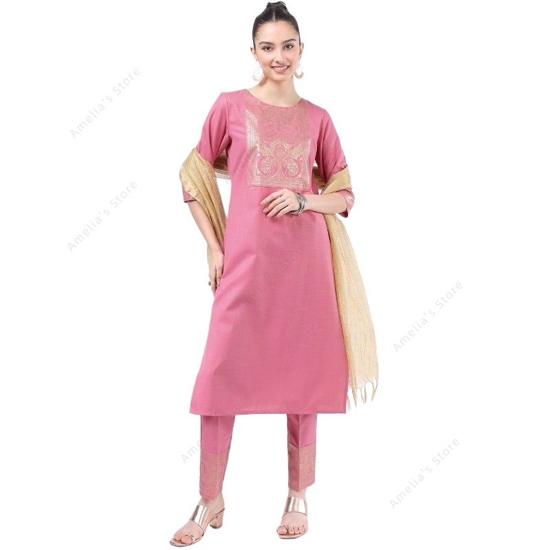 Ensemble 3 pièces Kurta rose i - Salwar Kameez Set avis et prix